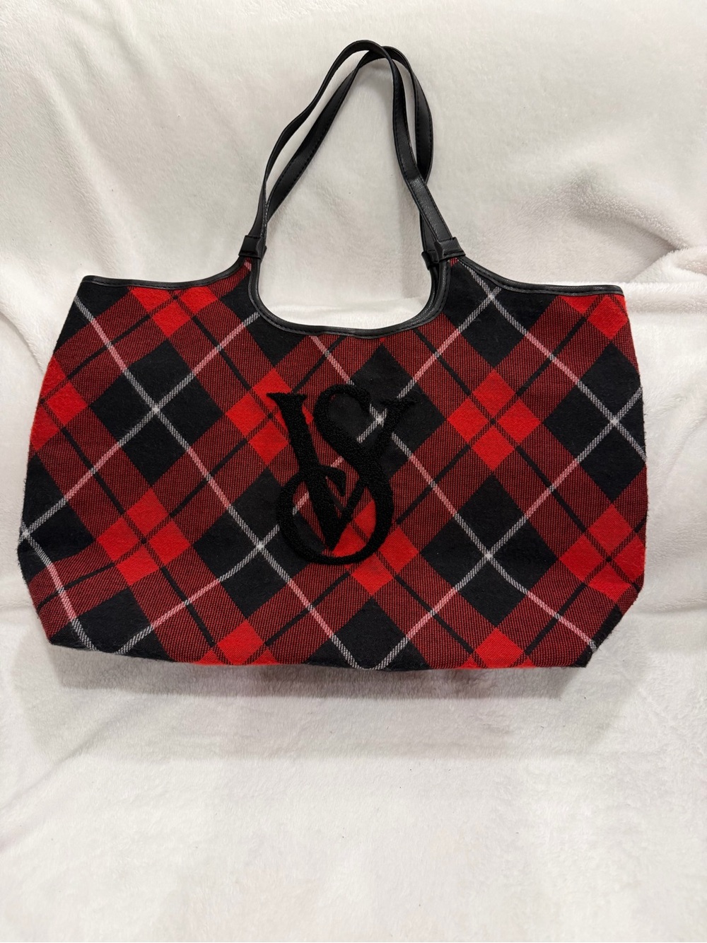 Victoria’s Secret 2023 Holiday Red Black Plaid Tote Bag Logo